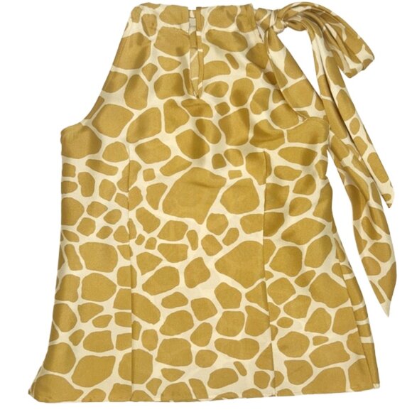 J.Crew Silk Halter Top 6 Yellow Giraffe Print Bow Back Sleeveless Blouse - Picture 6 of 12